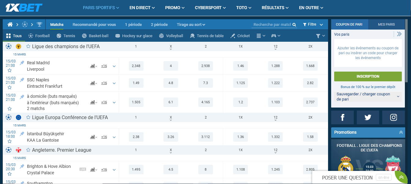 Caractéristiques des Paris Sportifs de 1xBet