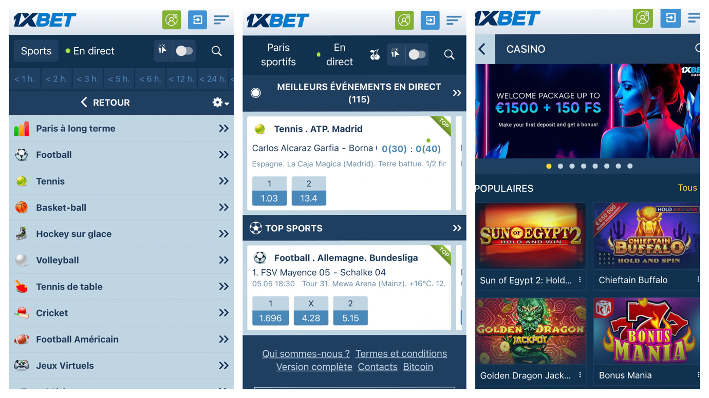 1xBet pour mobile