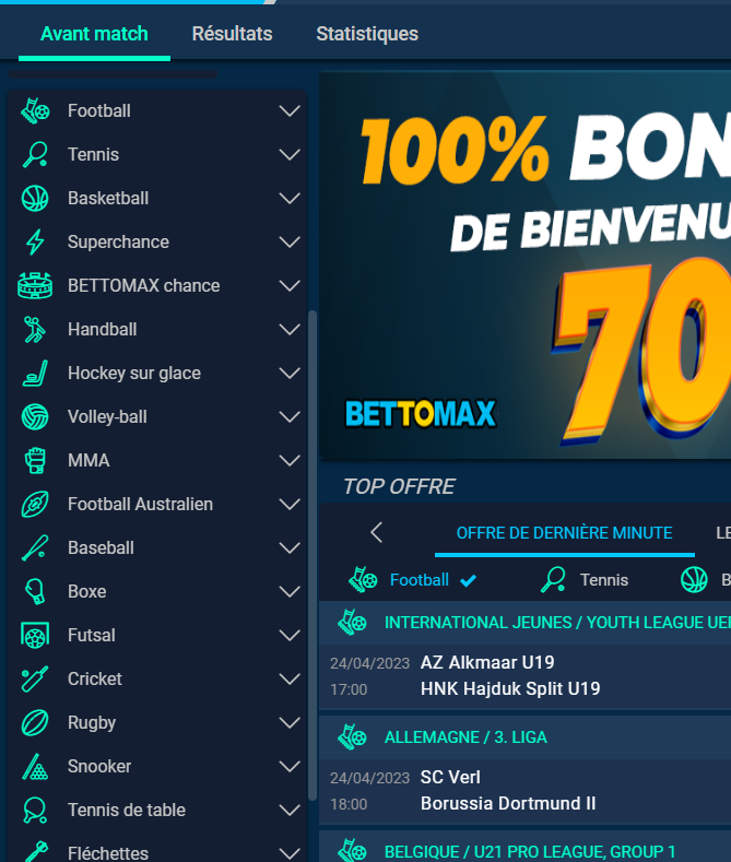 Sports sur Bettomax