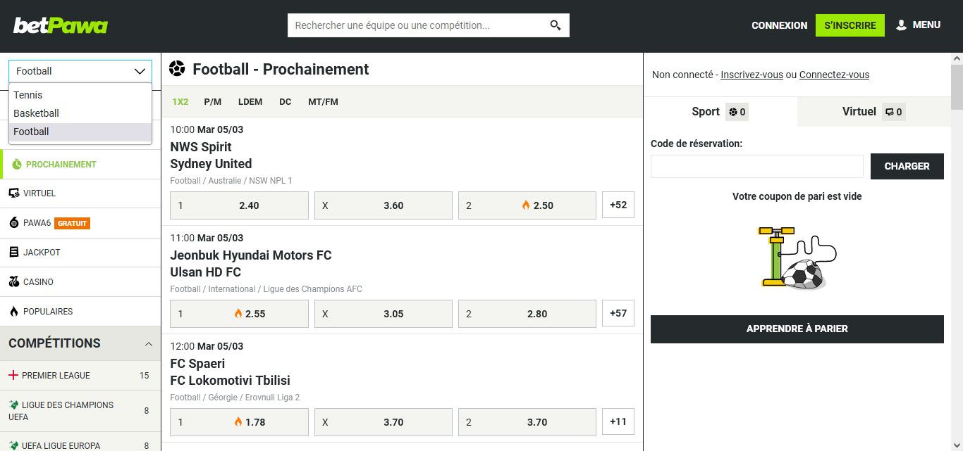 Image des options de paris sportifs