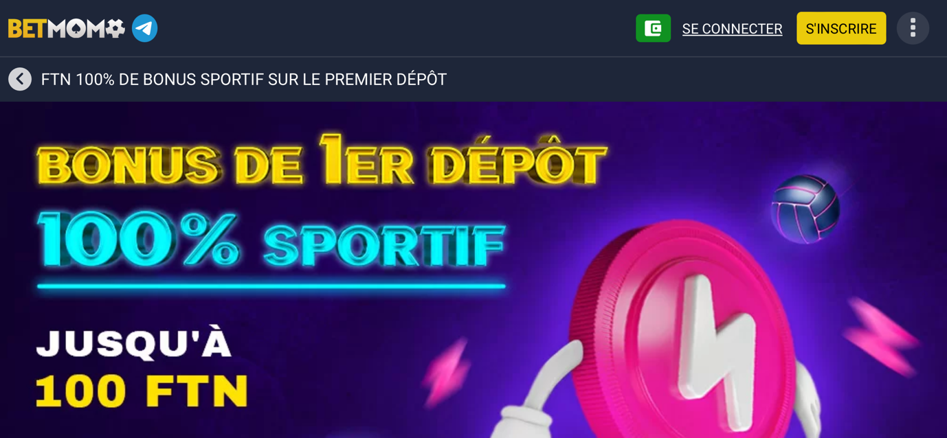 Bonus de bienvenue Betmomo