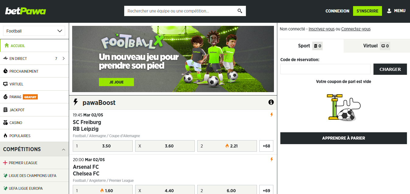Page d’accueil BetPawa avec logo Page d’accueil BetPawa avec logo