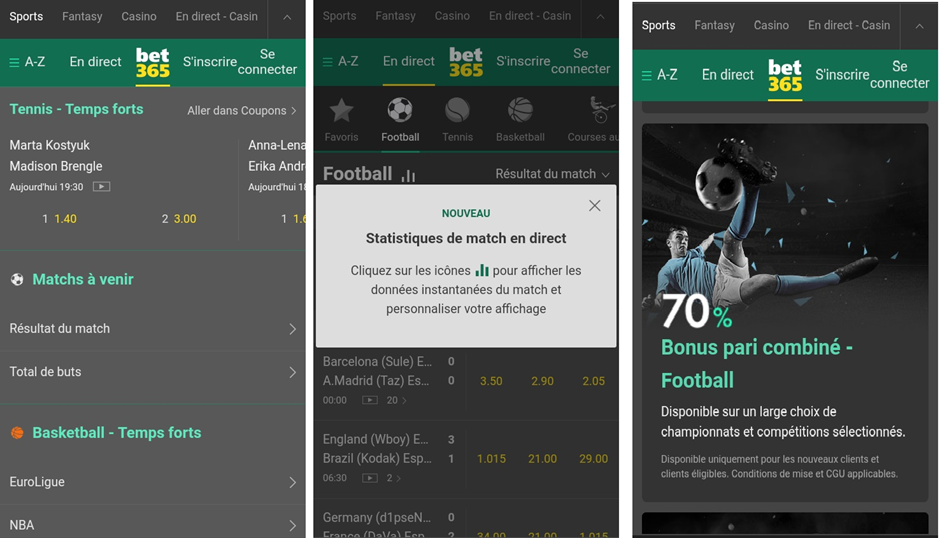 Image de la version mobile du site Bet365