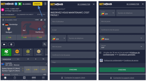 Étapes à suivre pour créer un compte dans l’application Betmomo