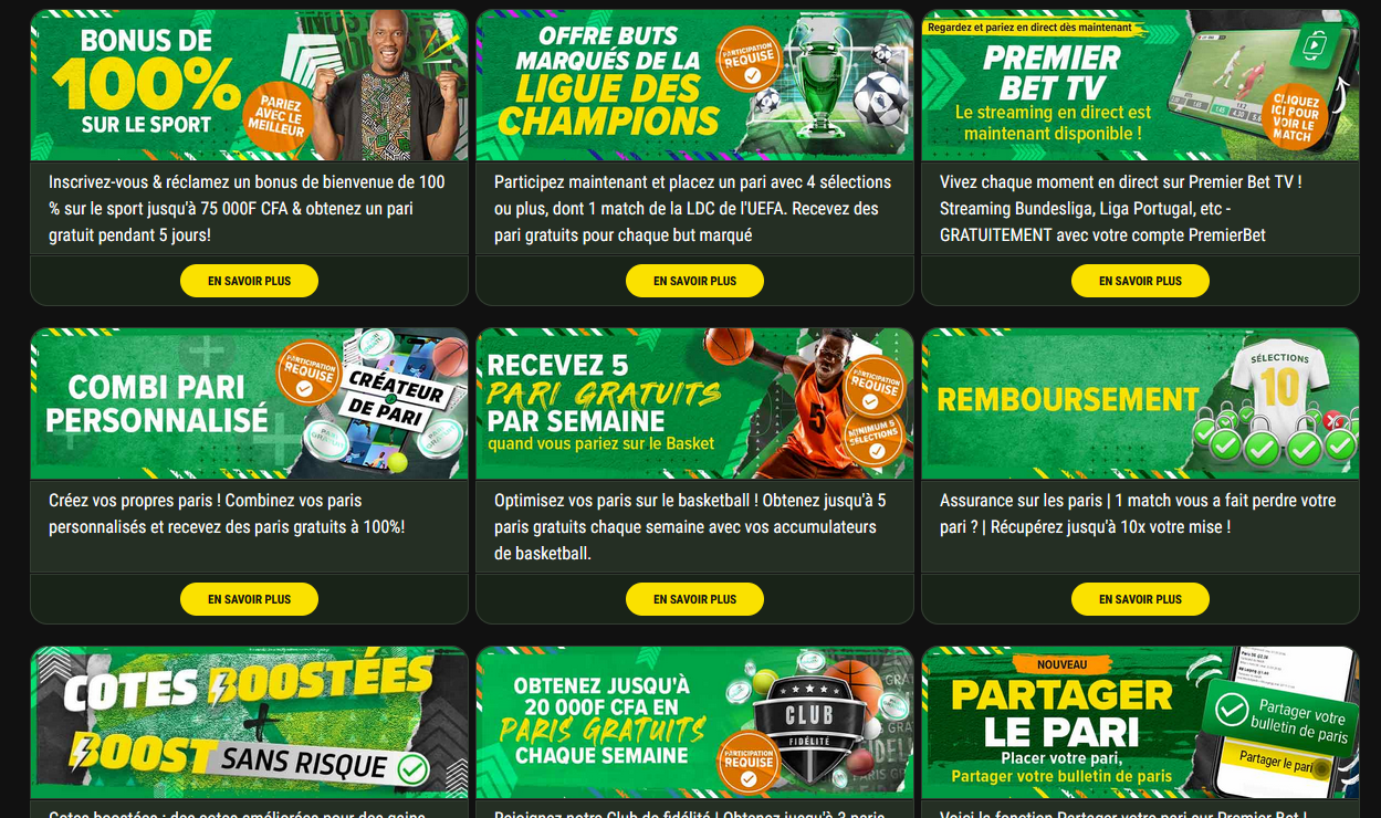 Image des bonus Premier Bet Cameroun