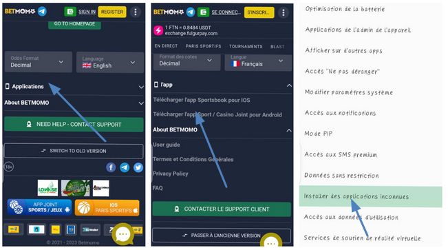 Téléchargement de l’application Betmomo pour Android