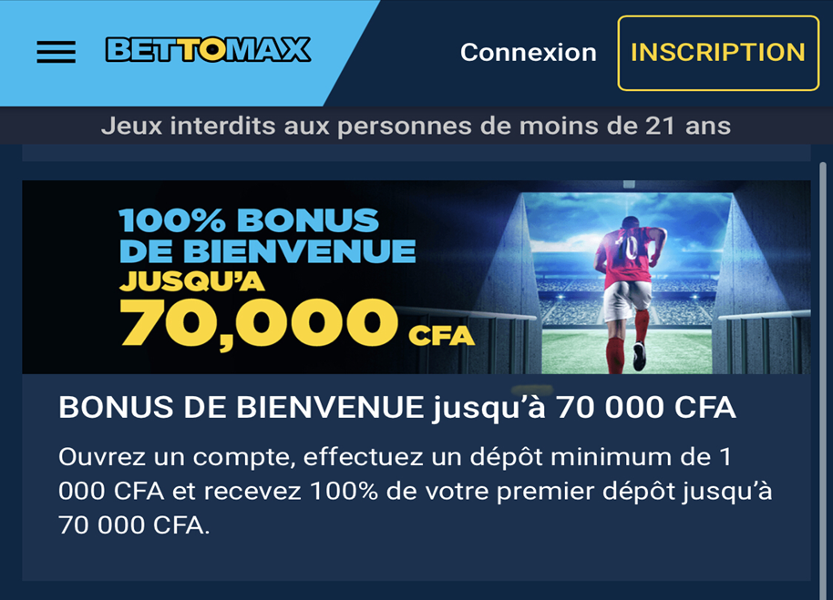 Bonus de bienvenue Bettomax Bonus de bienvenue Bettomax